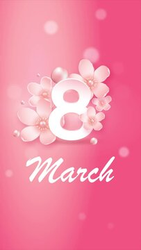 8 ribbon. Happy Women's Day 8 March text ribbon background with shiny particle bokeh. Happy International Women's day.