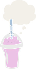 cartoon smoothie and thought bubble in retro style