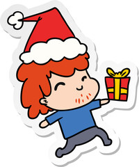 christmas sticker cartoon of kawaii boy