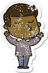 distressed sticker of a cartoon model guy pouting