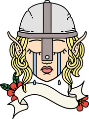 crying elf fighter character face illustration