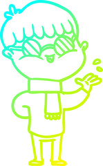 cold gradient line drawing cartoon boy wearing spectacles