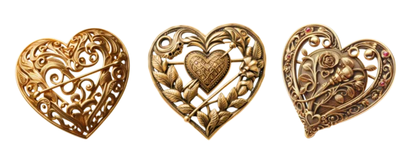 Poster 3 Old fashioned love brooch made of gold with intricate design isolate on transparent background © SA Studio