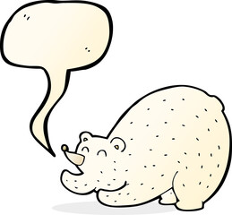 cartoon stretching polar bear with speech bubble