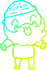 cold gradient line drawing man with beard sticking out tongue