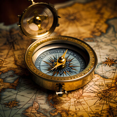 Fototapeta na wymiar Vintage compass on an old map. 