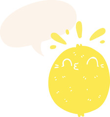 cute cartoon lemon and speech bubble in retro style