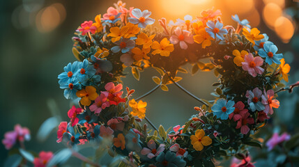 Romantic Floral Heart Shape Arrangement with Vibrant Flowers Generative Ai