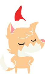 Fototapeta premium friendly flat color illustration of a fox wearing santa hat