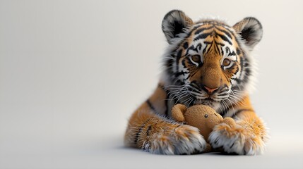 whiskered cuddles: a tiger cub's tender moment with its plush pal