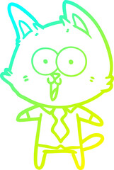 cold gradient line drawing funny cartoon cat wearing shirt and tie