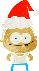 retro cartoon of a happy old woman wearing santa hat
