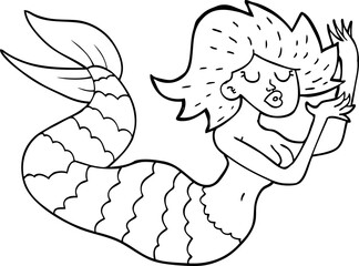 line drawing cartoon woman mermaid