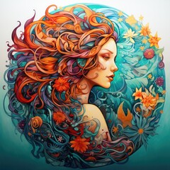 Colorful mermaid mandala art on white background.