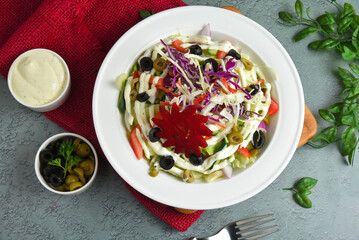 Fresh Salad with olives and mushroom