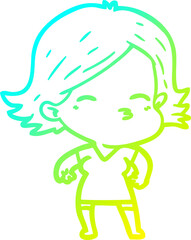 cold gradient line drawing cartoon woman