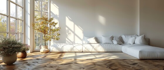 The living room of a bright 3D rendering