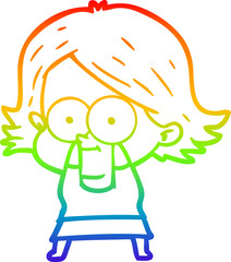 rainbow gradient line drawing happy cartoon girl