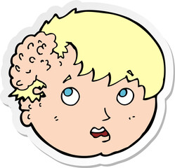 sticker of a cartoon boy with ugly growth on head