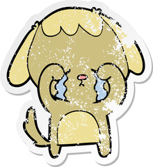 distressed sticker of a cartoon crying dog