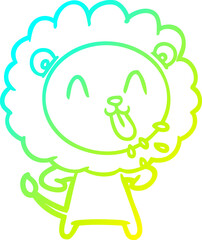cold gradient line drawing happy cartoon lion