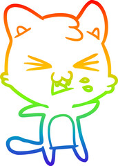 rainbow gradient line drawing cartoon cat hissing