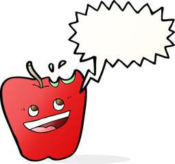 happy apple cartoon with speech bubble