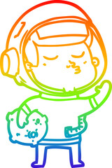 rainbow gradient line drawing cartoon confident astronaut