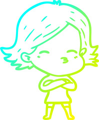 Naklejka premium cold gradient line drawing cartoon woman