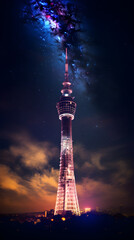 Captivating view of Illuminated BT Tower against the Starry Night Sky in London City