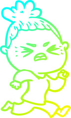 cold gradient line drawing cartoon angry woman
