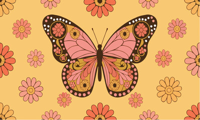 Vector butterflies pattern abstract seamless with a pink background