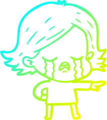 cold gradient line drawing cartoon girl crying and pointing