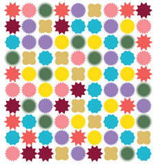 Set of vector starburst, sunburst badges. Simple flat style Vintage labels. Design elements. Colored stickers. A collection of different types and colors icon. eps 10
