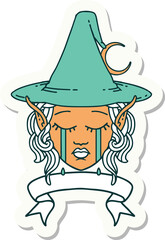 crying elf mage character face wiht banner sticker