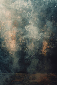 Ethereal smoke dances amidst a dark, mysterious backdrop.