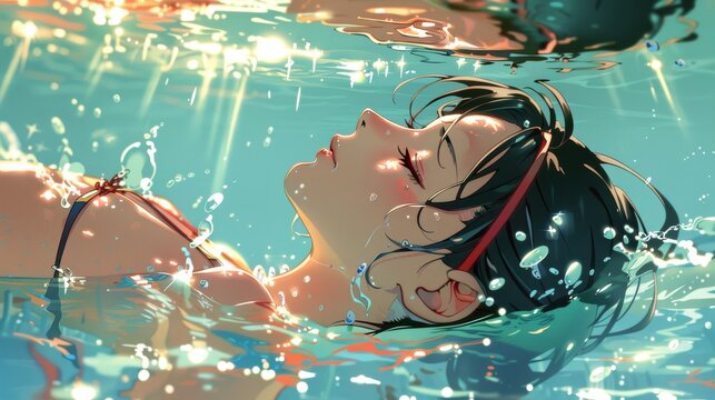 Beautiful woman swimming in a pool