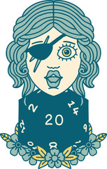 human rogue with natural twenty dice roll illustration