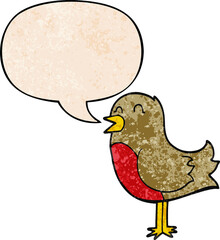 cartoon bird and speech bubble in retro texture style