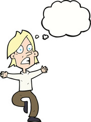 cartoon panicking man with thought bubble