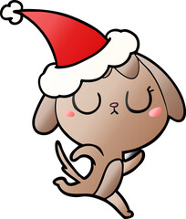 cute gradient cartoon of a dog wearing santa hat