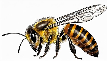 sketch honey bee side view vector drawing