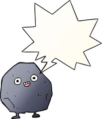cartoon rock and speech bubble in smooth gradient style