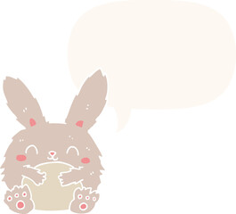 cute cartoon rabbit and speech bubble in retro style
