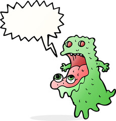 cartoon gross ghost with speech bubble
