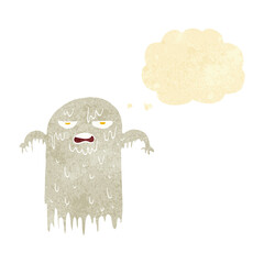 cartoon slimy ghost with thought bubble