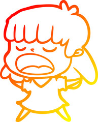 warm gradient line drawing cartoon woman talking loudly