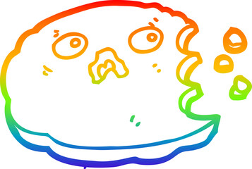 rainbow gradient line drawing cartoon bitten cookie
