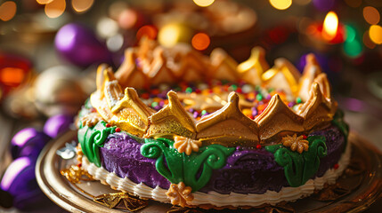 Fototapeta na wymiar Festive Mardi Gras king cake