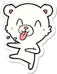 sticker of a rude cartoon dancing polar bear sticking out tongue